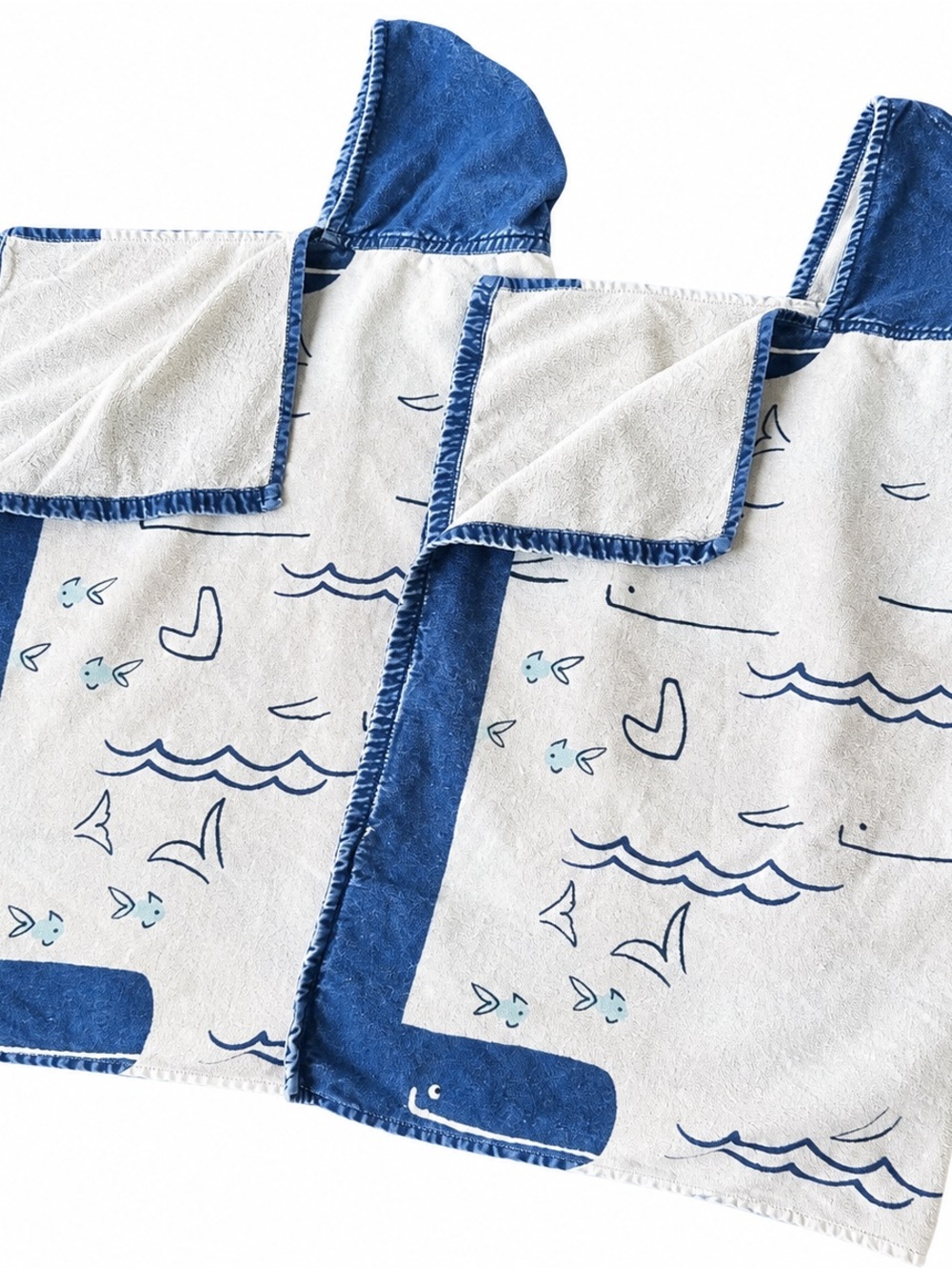 Pottery Barn Kids Hooded Baby Towels Set of 2 Whale Ocean 100% Cotton